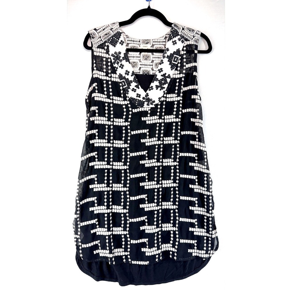 Embroidered Geometric Sheer Sleeveless Mini Dress L Art To Wear Resort Lagenlook